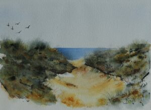 Yellow dunes and a blue sea